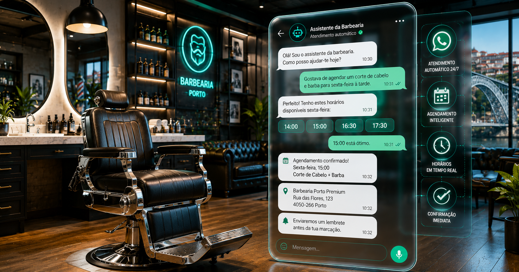 Agente de IA para Barbearia — Portugal e Grande Porto Agente de IA para barbearia em Portugal a gerir agendamentos automaticamente no WhatsApp