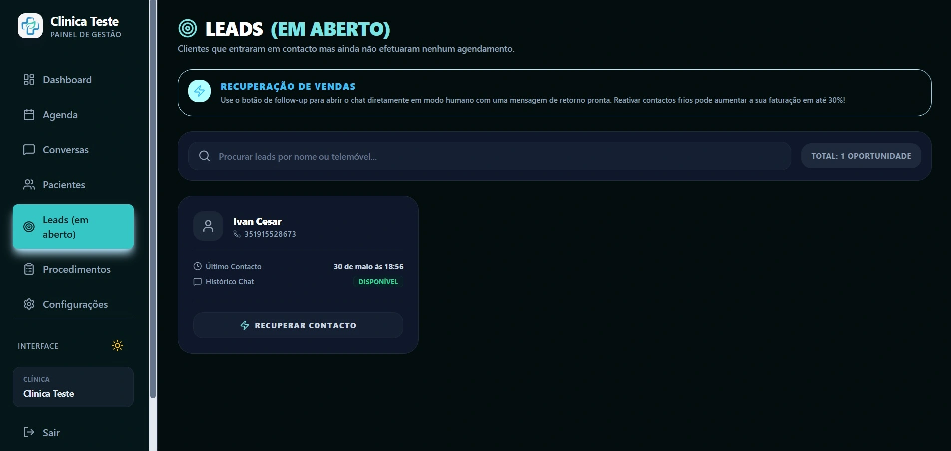 Interface LusaBot AI focada em vendas e qualificação de leads no WhatsApp